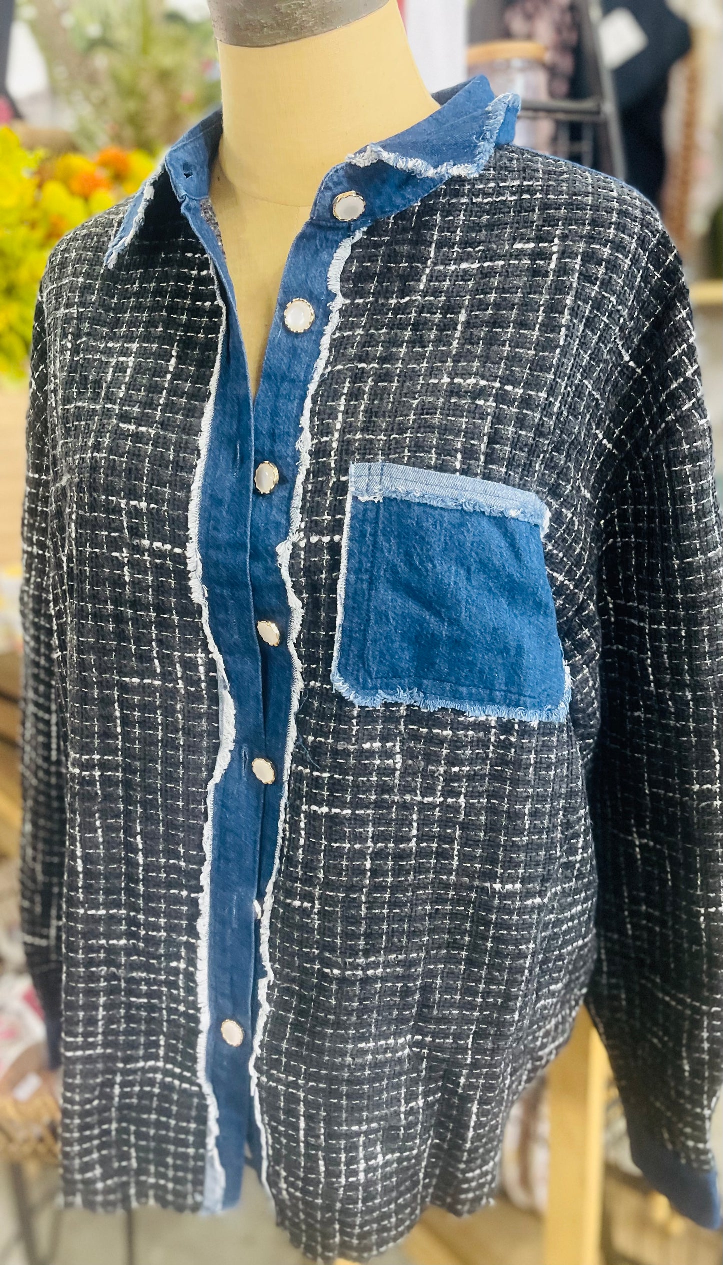 Denim Pearl button down