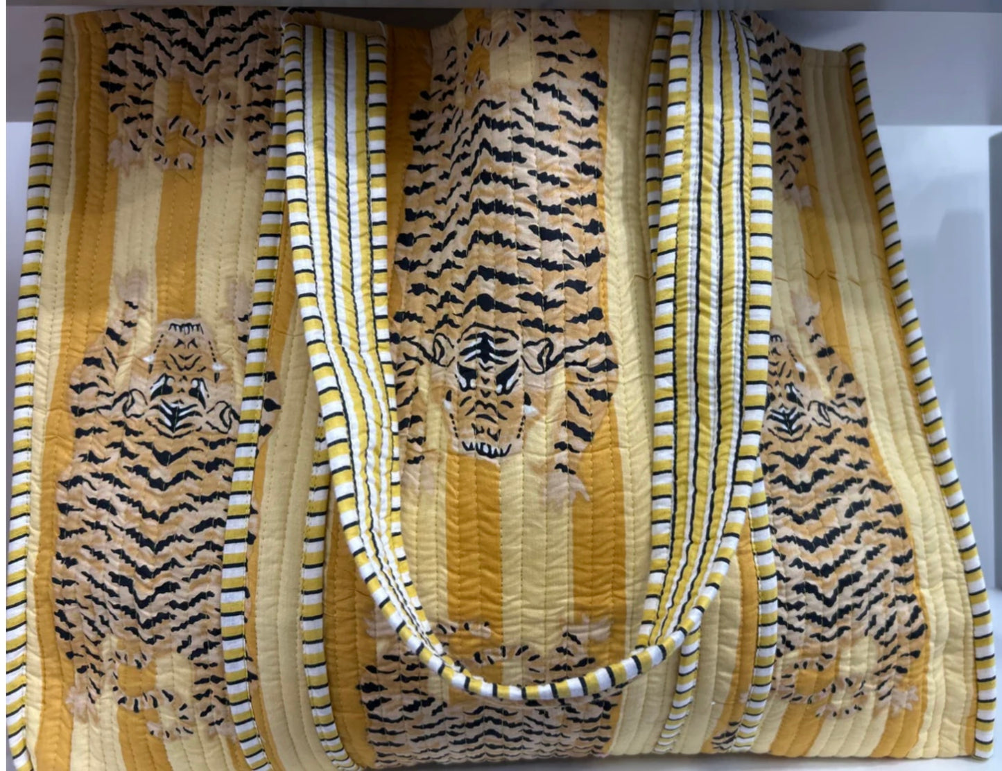Sun tiger quilted tote bag