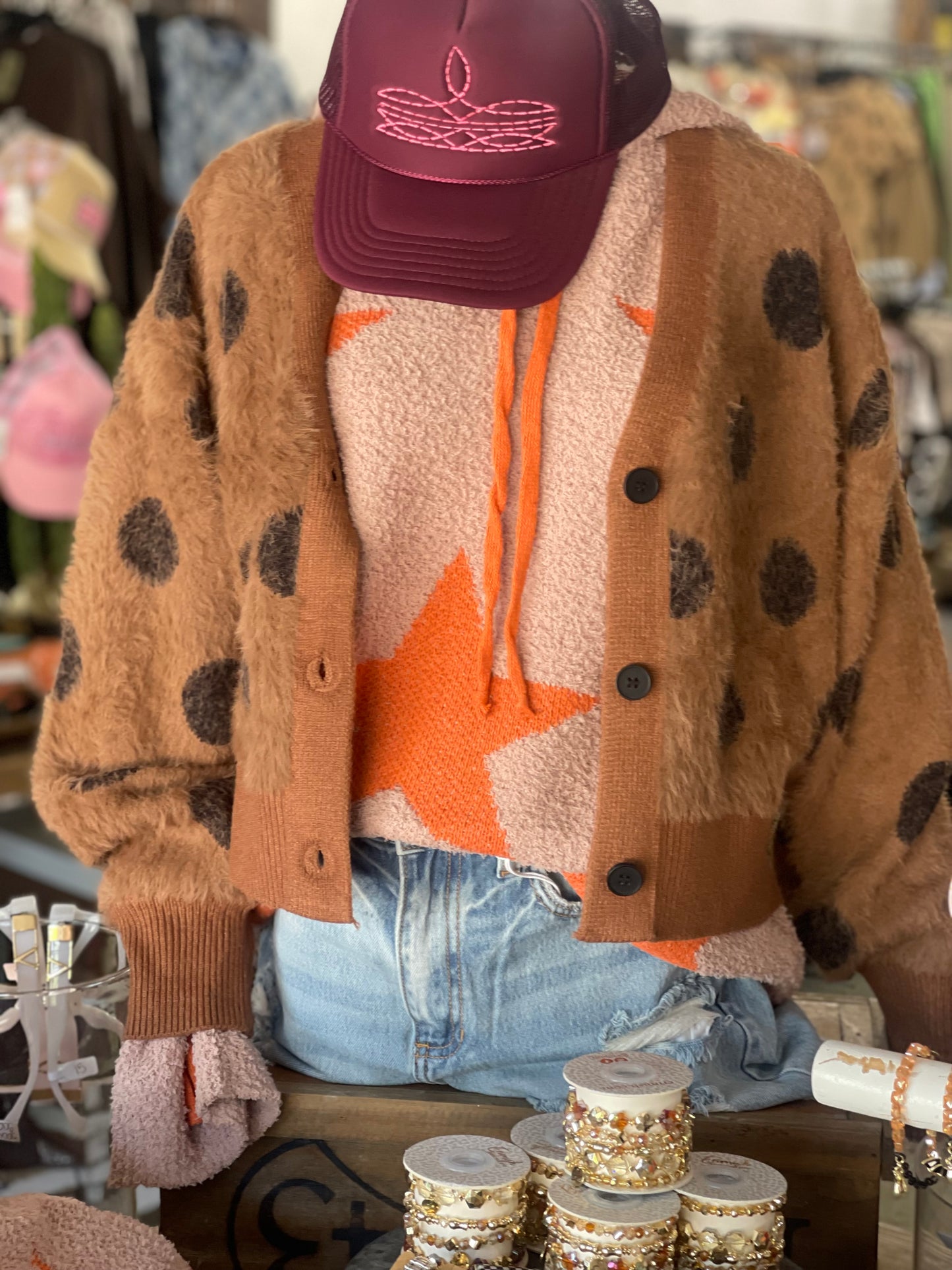 Brown polka dot cardigan