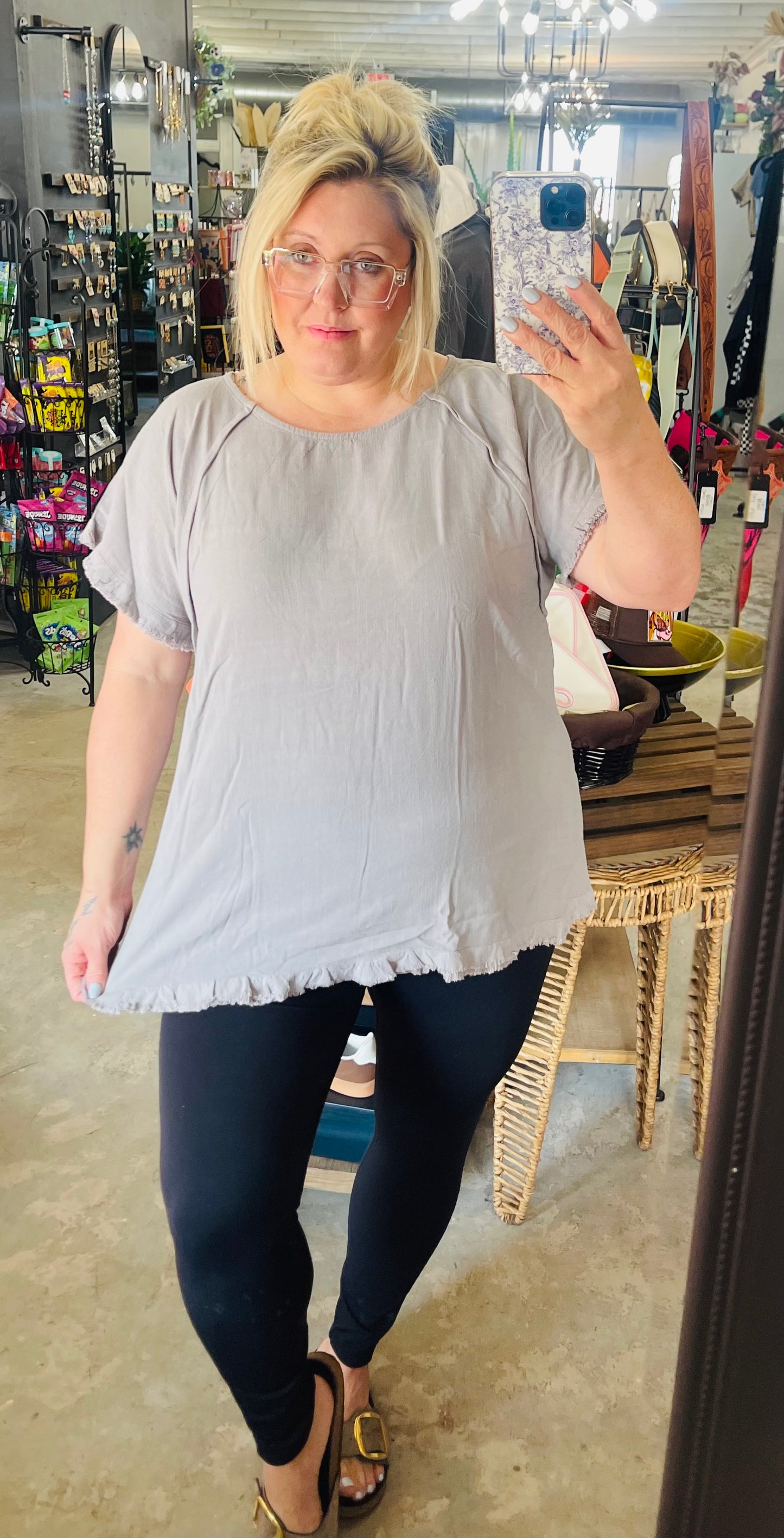 Grey Raw Top
