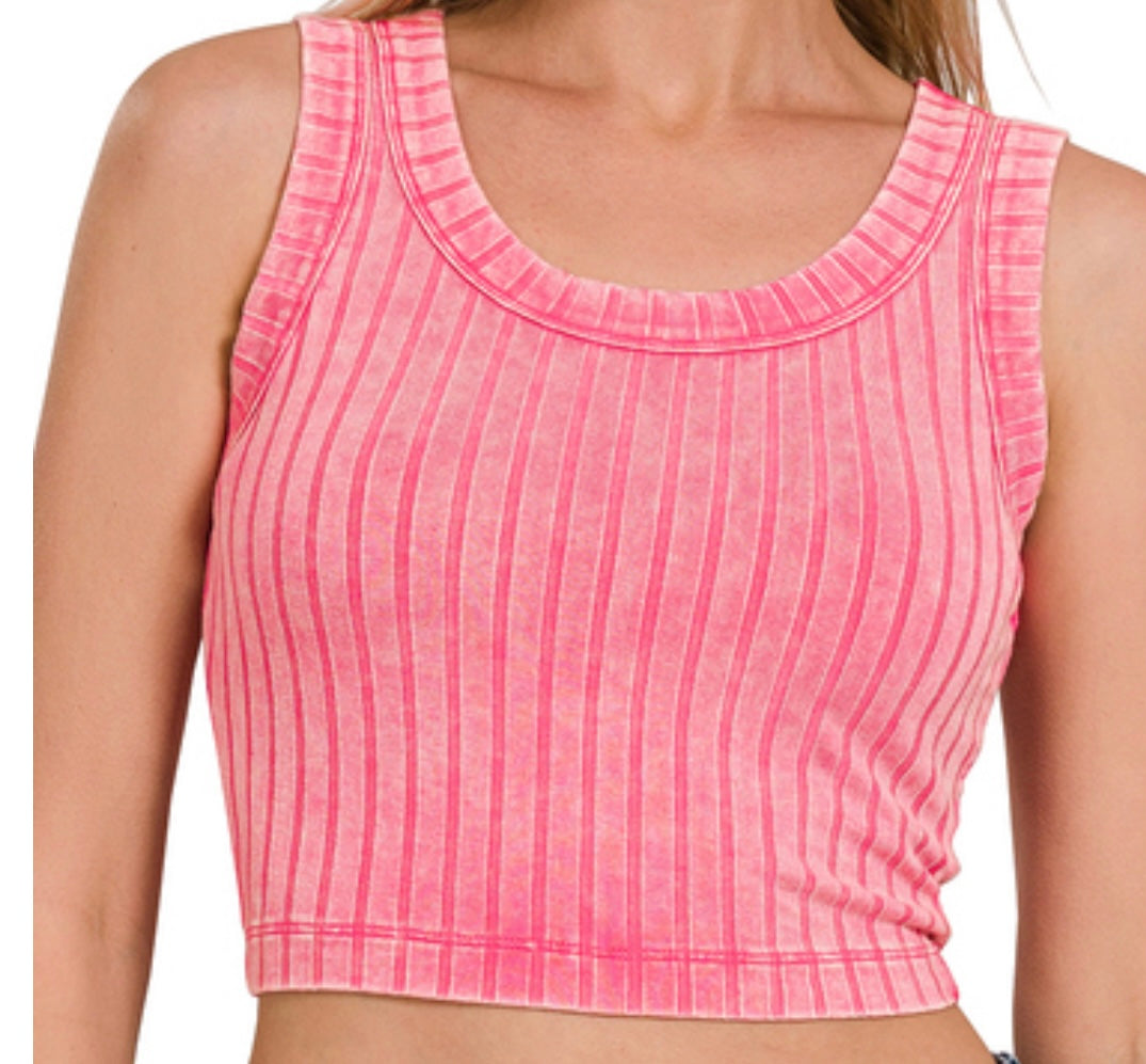 Ribbed Cropped Tank Fuchsia