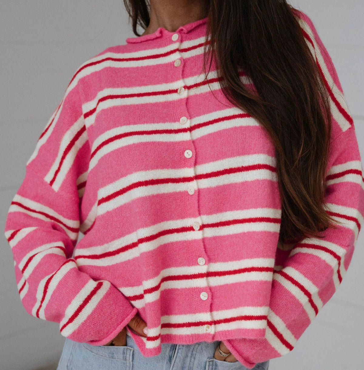 Pink stripe cardigan