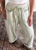 Green gingham pants