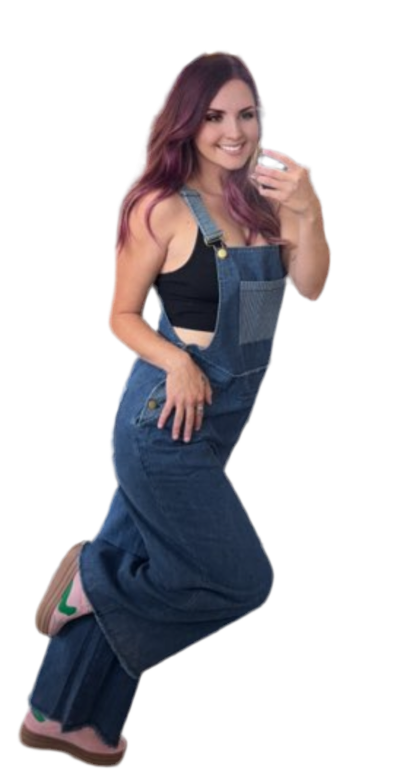 Denim wide leg overalls