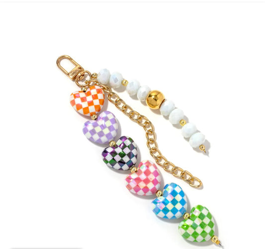 Bag Charm Checkered Heart
