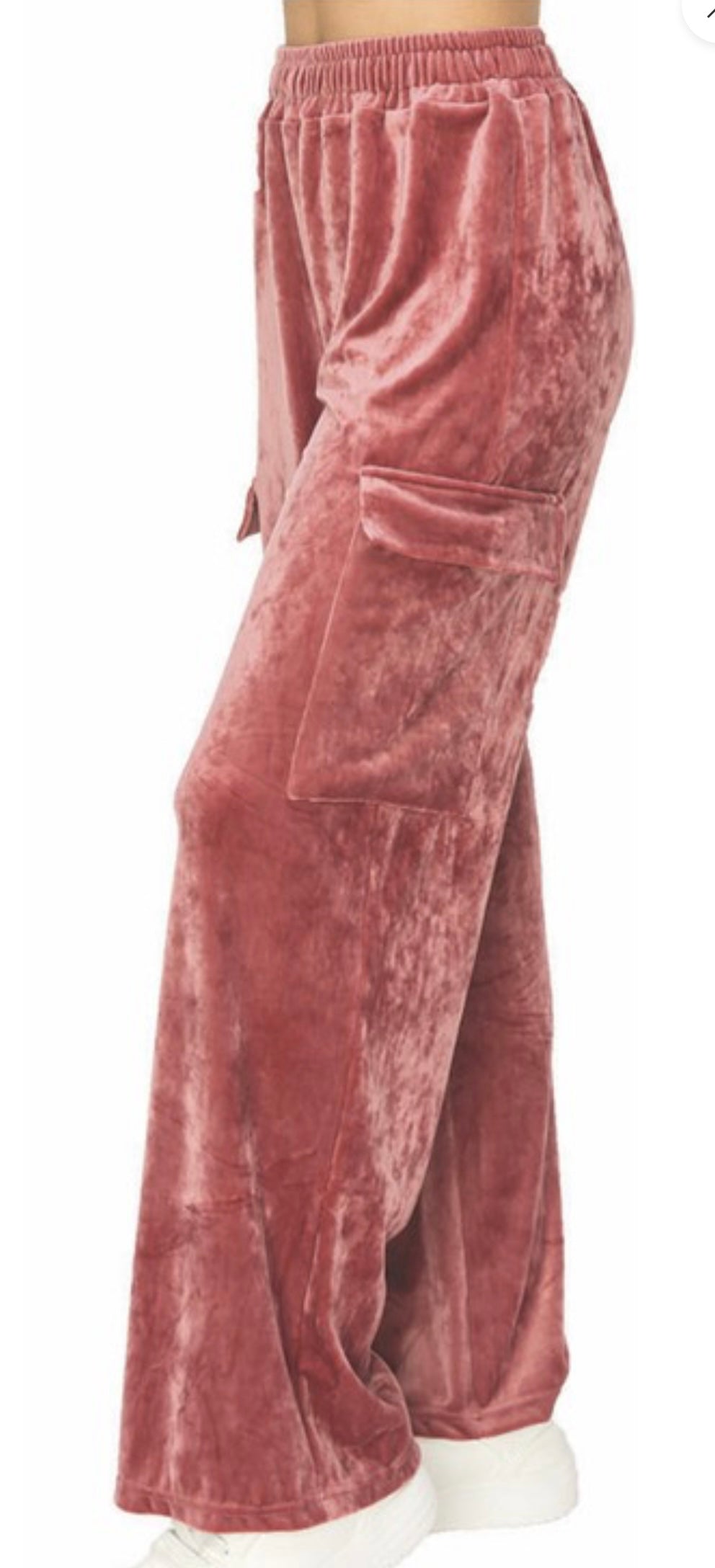 Velvet cargo wide leg