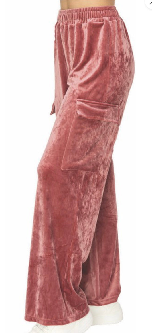 Velvet cargo wide leg