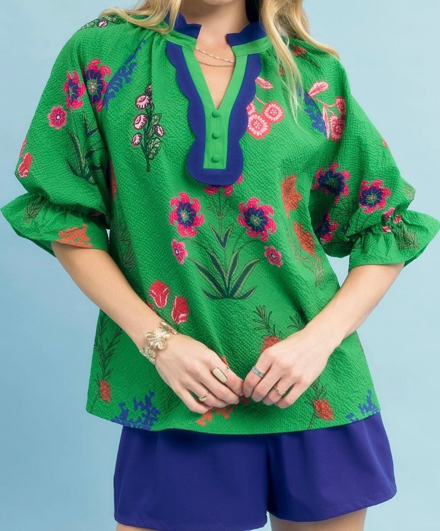 Green linen top