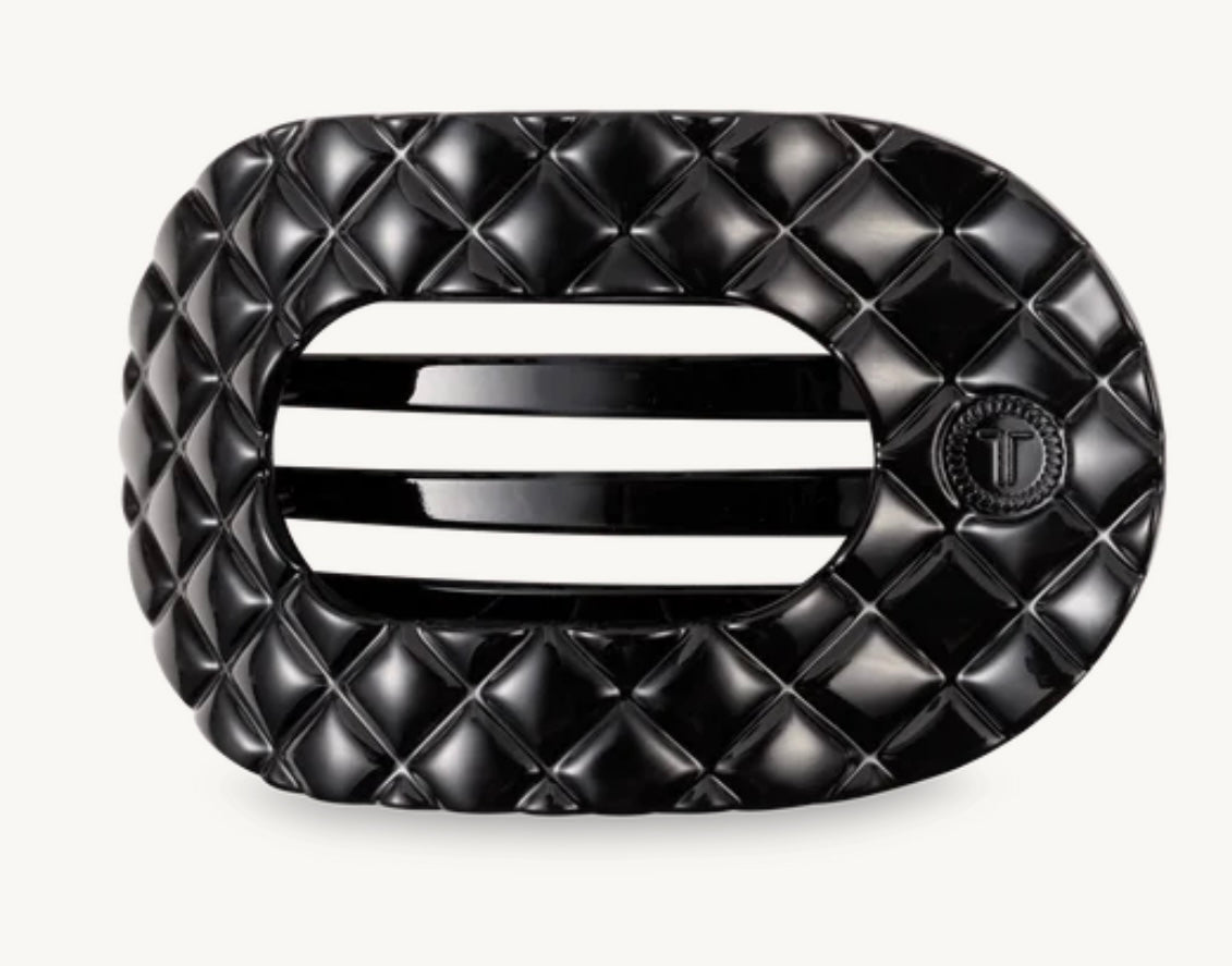 Jet Black Quilted Medium Flat Round Hair Clip