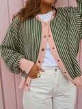 Green stripe v neck sweater