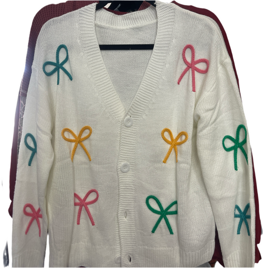 White bow cardigan