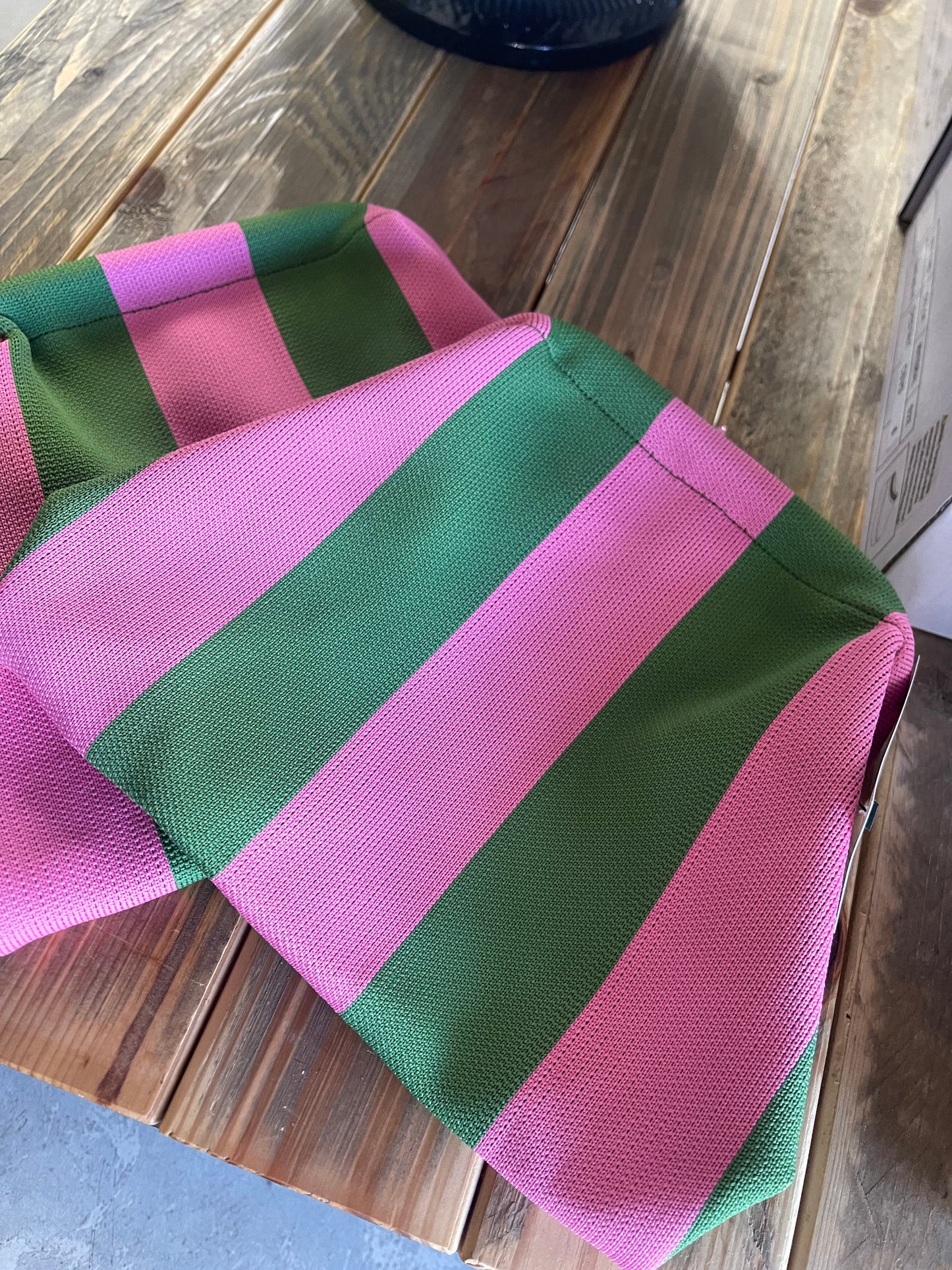 Pink and green stripe bag