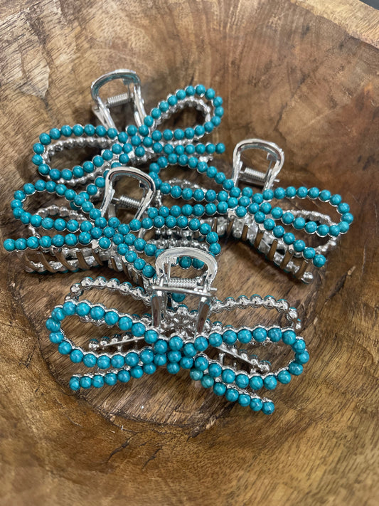 Turquoise bow clip