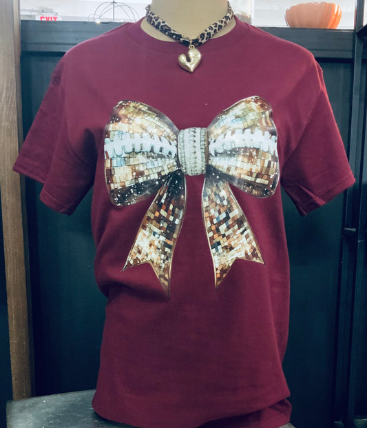 Disco football bow  tee