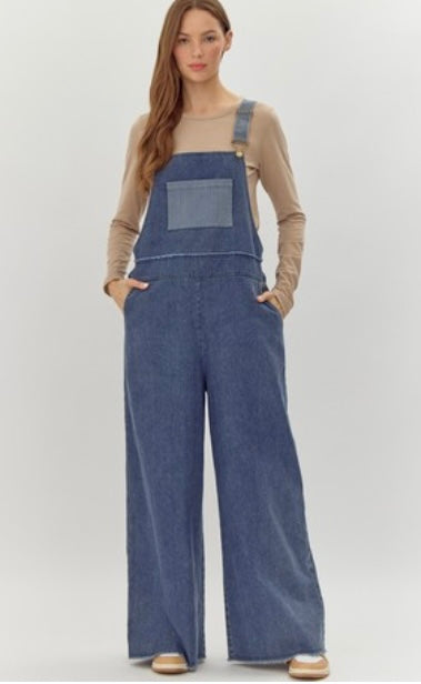 Denim wide leg overalls