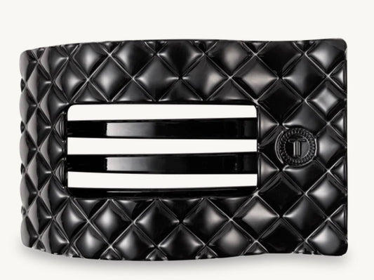Jet Black Quilted SmallFlat Rectangle Hair Clip