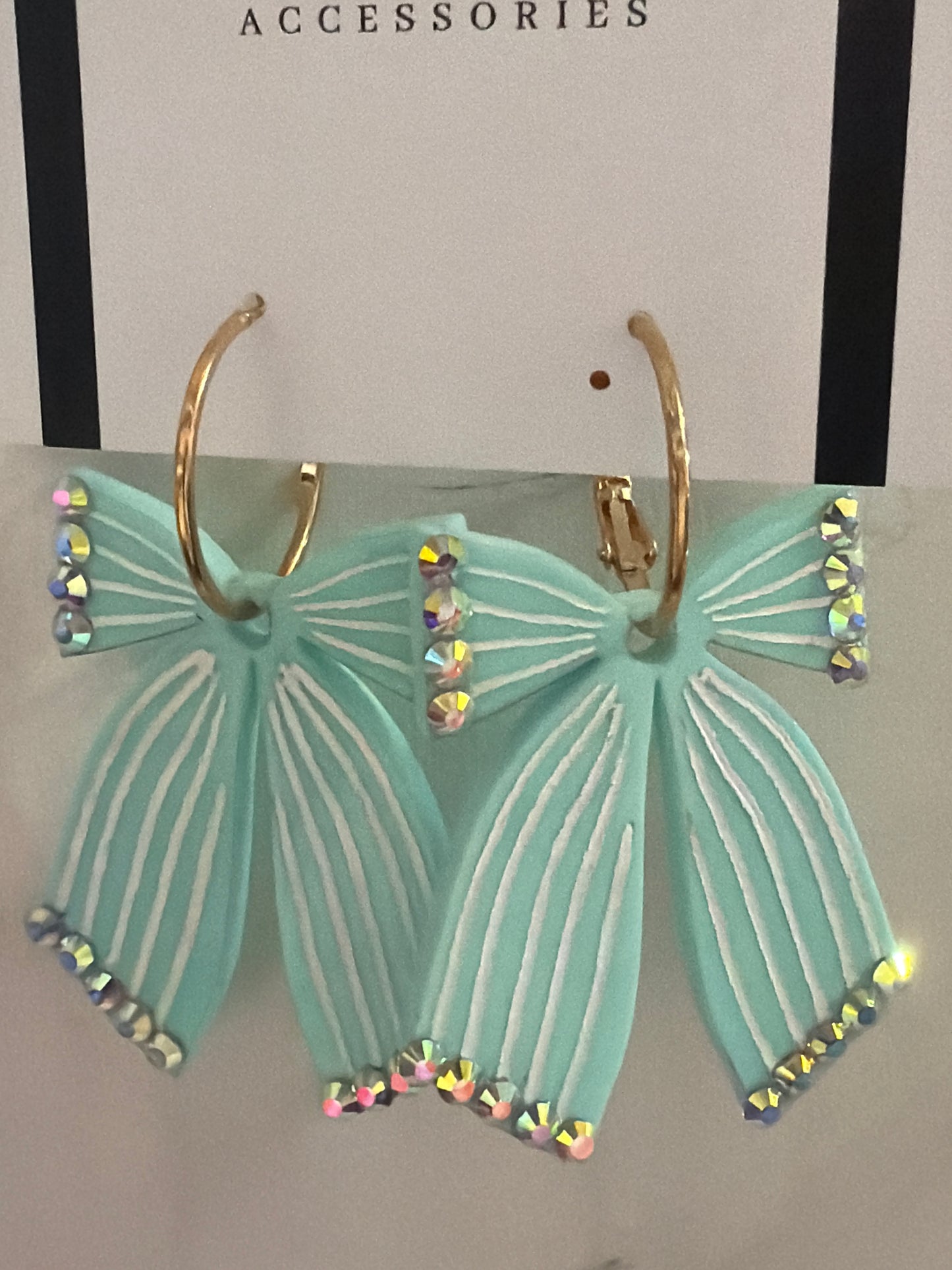 Blue bling bow earrings