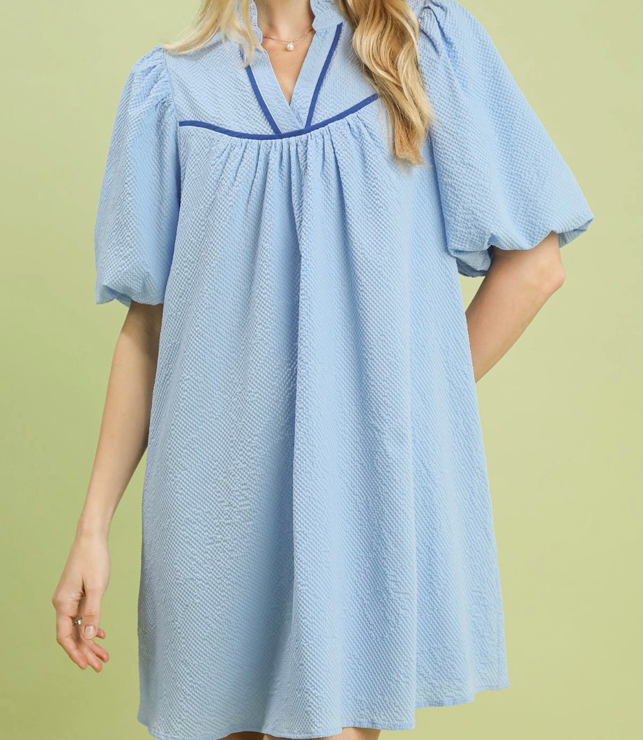 Sky blue puff sleeve dress