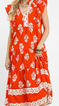 Orange Ruffle sleeve maxi dress