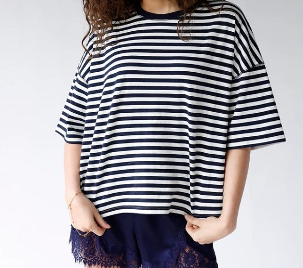 Navy and White Striped Boyfriend Tee
